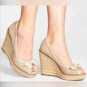 Tory Burch Jackie Canvas Espadrille Wedges size 6